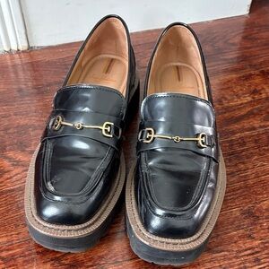 Sam Edelman Black Leather Loafers with Gold Bit Hardware